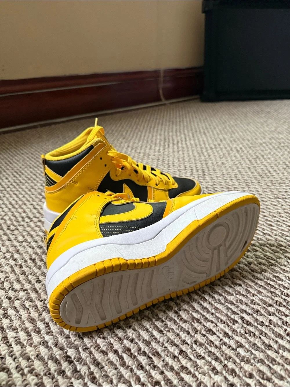 Nike Kids Yellow and Black High-Top Sneakers with White Swoosh